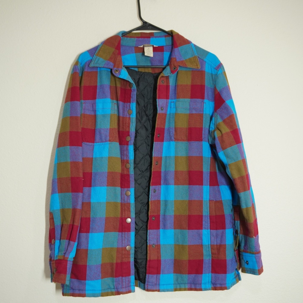 Duluth Trading Co Medium Quilted Lined Flannel Shirt Jacket Plaid Multicolor